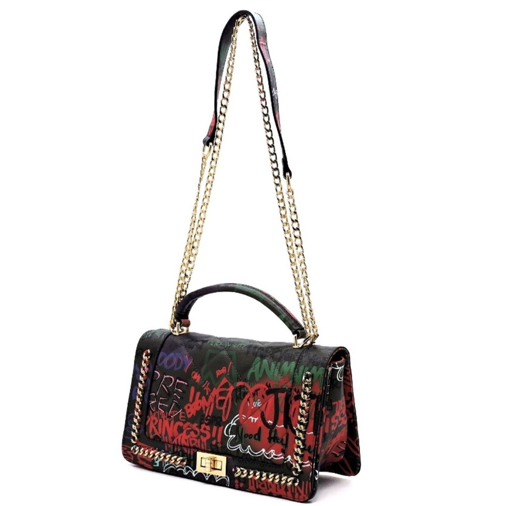 SOLD OUT🔥🆕BLACK GRAFFITI QUILTED CROSSBODY BAG - Picture 4 of 8